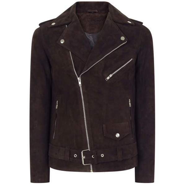 Real Leather Vintage Cross-Zip Brando Suede Men's Jacket-Brown