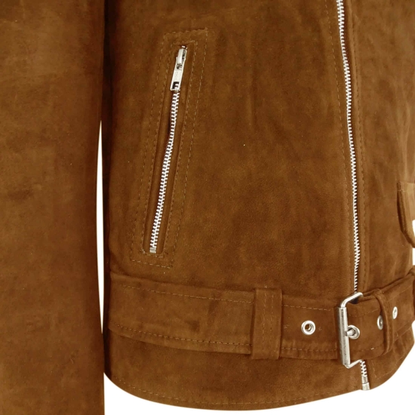 Real Leather Men's Vintage Cross-Zip Brando Suede Jacket - Camel