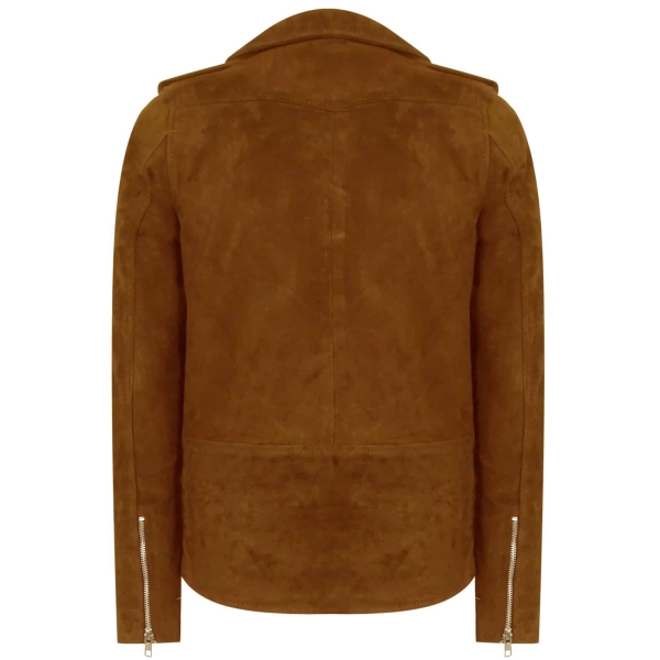 Real Leather Men's Vintage Cross-Zip Brando Suede Jacket - Camel