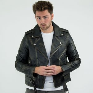 Real Leather Brando - Mens Cross-Zip Brando Real Leather Jacket-Black ...