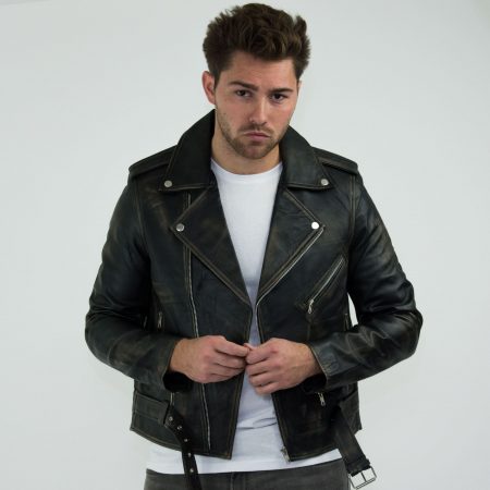 Real Leather Brando - Mens Cross-Zip Brando Real Leather Jacket-Black ...