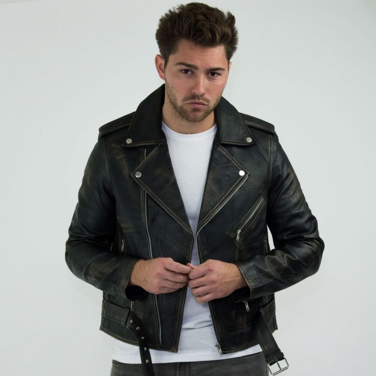 Real Leather Brando - Mens Cross-Zip Brando Real Leather Jacket-Black ...