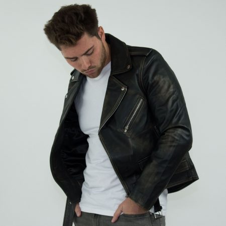 Real Leather Brando - Mens Cross-Zip Brando Real Leather Jacket-Black ...