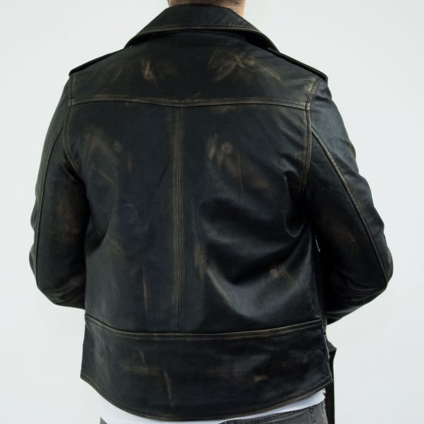 Real Leather Brando - Mens Cross-Zip Brando Real Leather Jacket-Black - Gold