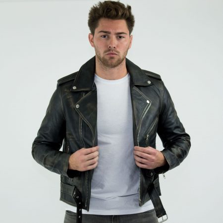 Real Leather Brando - Mens Cross-Zip Brando Real Leather Jacket-Black ...