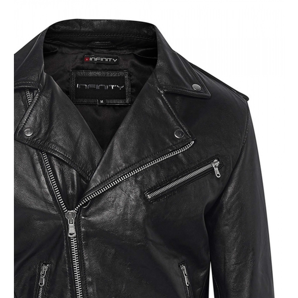 Real Leather Brando - Mens Cross-Zip Brando Jacket-Black