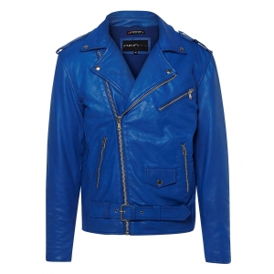 Real Leather Brando – Mens Cross-Zip Brando Jacket-Blue