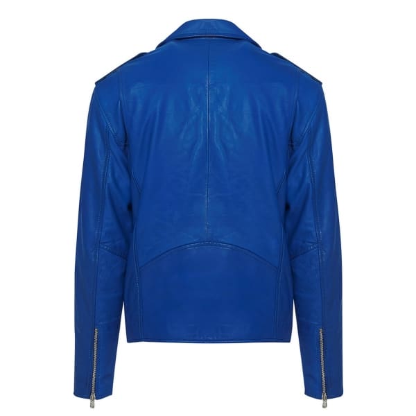 Real Leather Brando - Mens Cross-Zip Brando Jacket-Blue