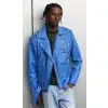 Real Leather Brando - Mens Cross-Zip Brando Jacket-Blue