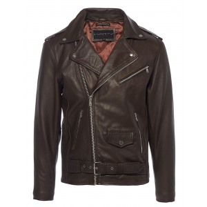 Real Leather Brando – Mens Cross-Zip Brando Jacket-Brown