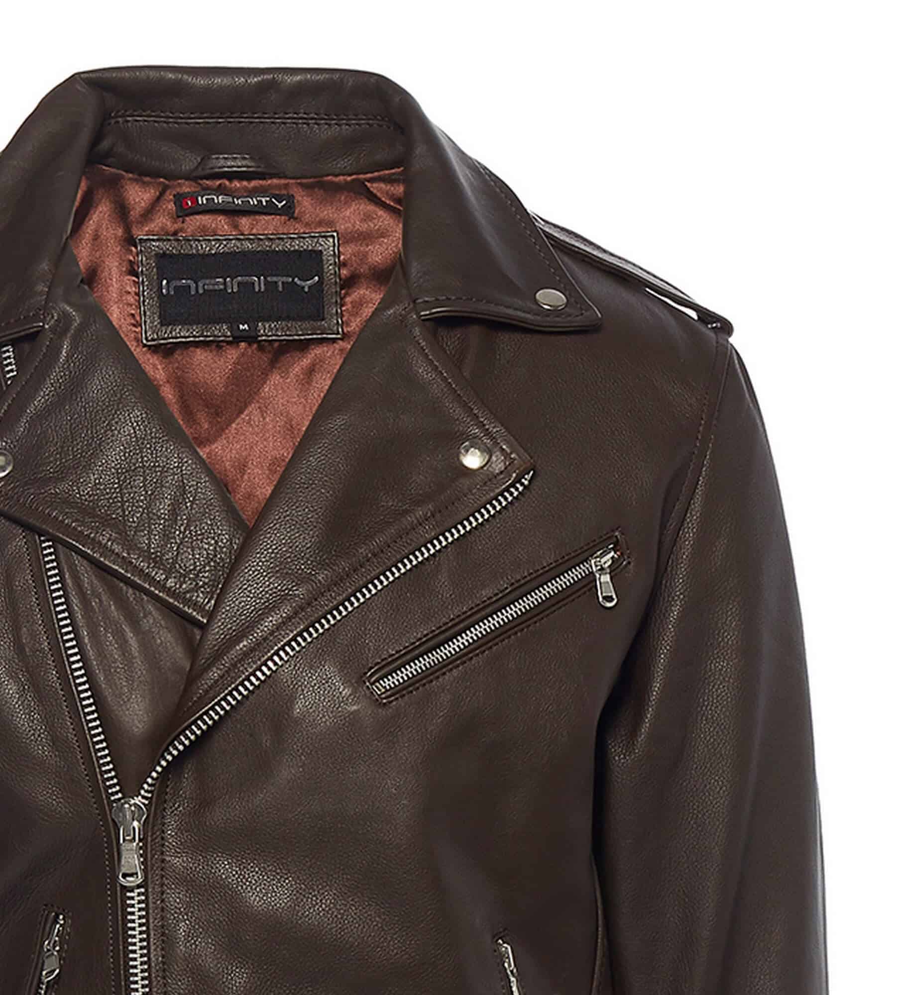 Intinity Brando Mens CrossZip Brando Real Leather JacketBrown Happy Gentleman