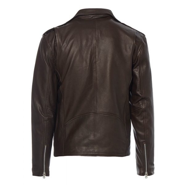 Real Leather Brando - Mens Cross-Zip Brando Jacket-Brown
