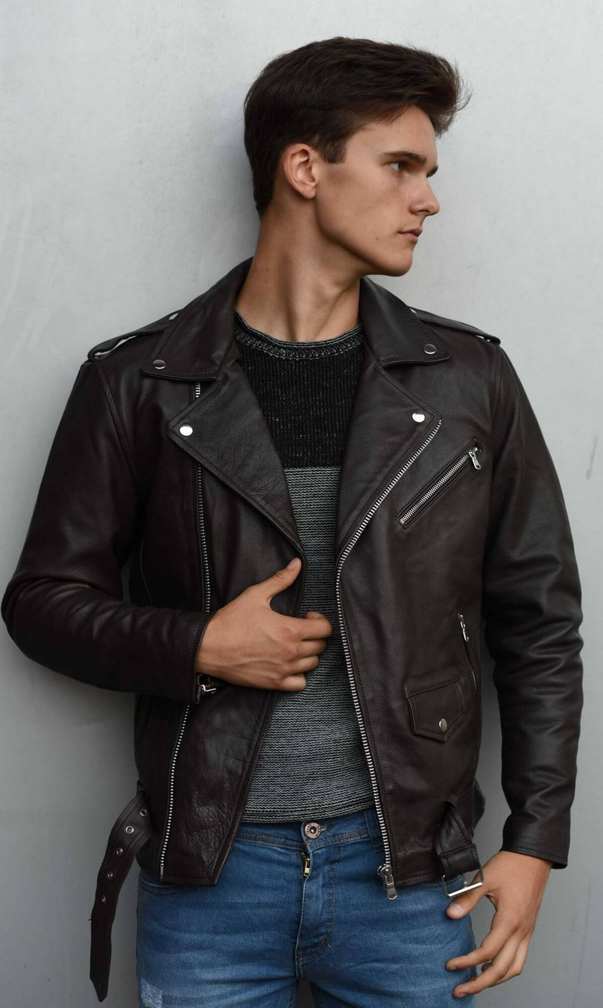 Real Leather Brando - Mens Cross-Zip Brando Jacket-Brown: Buy Online ...