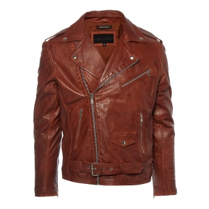 Real Leather Brando – Mens Cross-Zip Brando Jacket-Tan