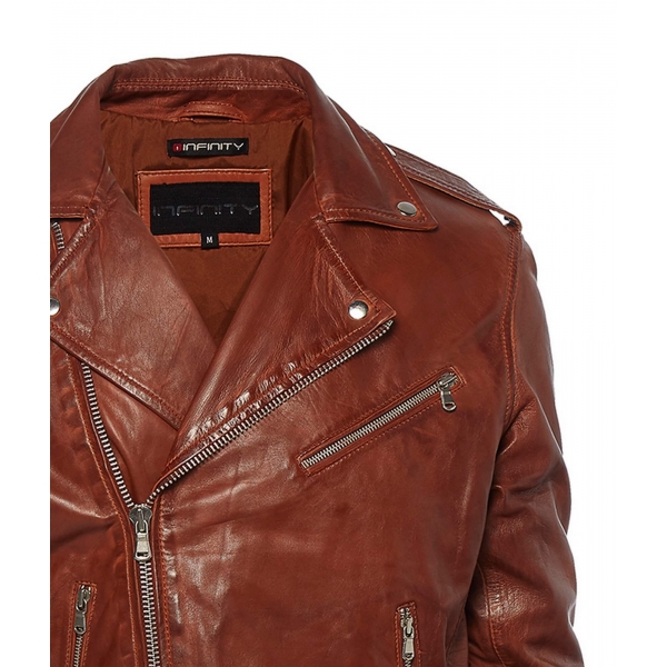 Real Leather Brando - Mens Cross-Zip Brando Jacket-Tan