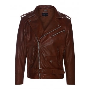 Real Leather Brando – Mens Cross-Zip Brando Jacket-Timber