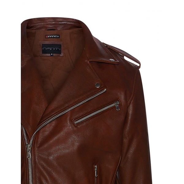 Real Leather Brando - Mens Cross-Zip Brando Jacket-Timber