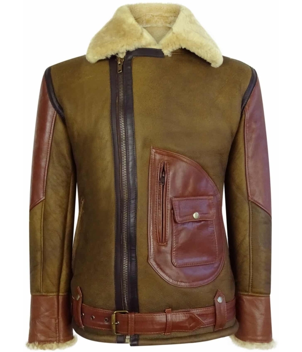 Men's Brown Ginger Sheepskin Leather Flying Jacket