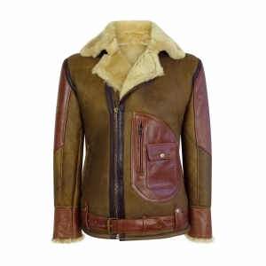 Men’s Brown Ginger Sheepskin Leather Flying Jacket