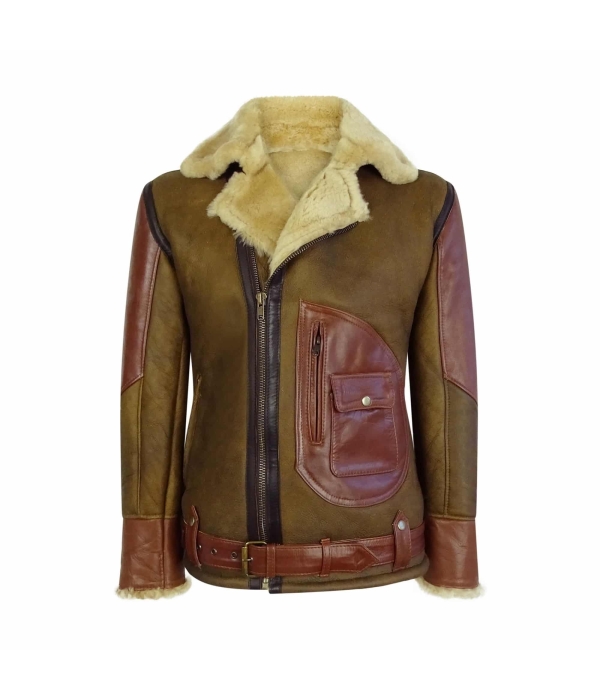 Men's Brown Ginger Sheepskin Leather Flying Jacket