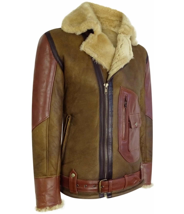 Men's Brown Ginger Sheepskin Leather Flying Jacket