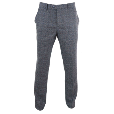 Mens Blue-Grey Checked Trousers - Cavani Burnaby