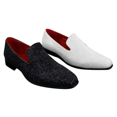 Mens Shiny Glitter Black White Party Smart Formal Slip On Loafers Leather Shoes