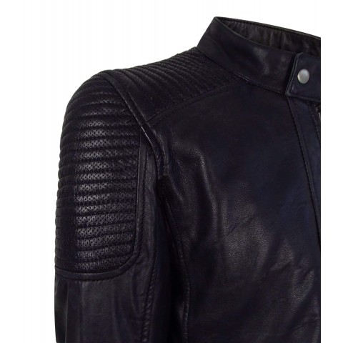 Real Leather Navy-Blue Biker Jacket for Men: Buy Online - Happy Gentleman