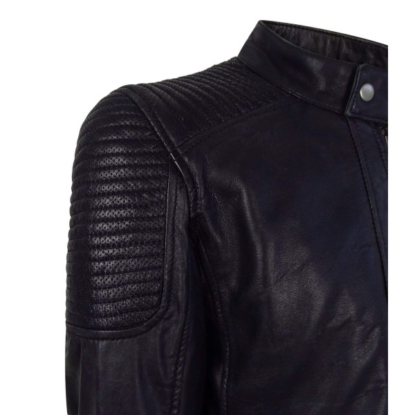 Real Leather Navy-Blue Biker Jacket for Men