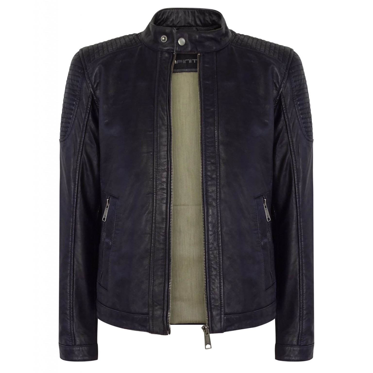 Real Leather Navy-Blue Biker Jacket for Men: Buy Online - Happy Gentleman