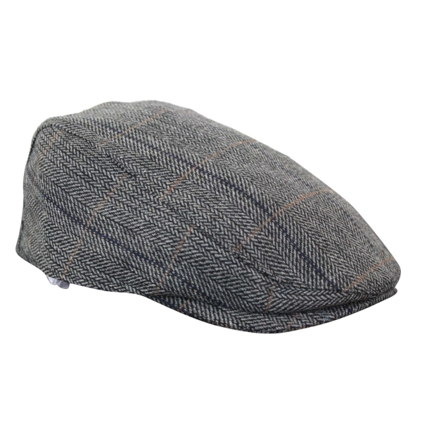 Cavani Albert Mens Tweed Flat Cap - Herringbone Tweed Wool Grandad Flat Hats Vintage - Tan Brown/Charcoal Grey