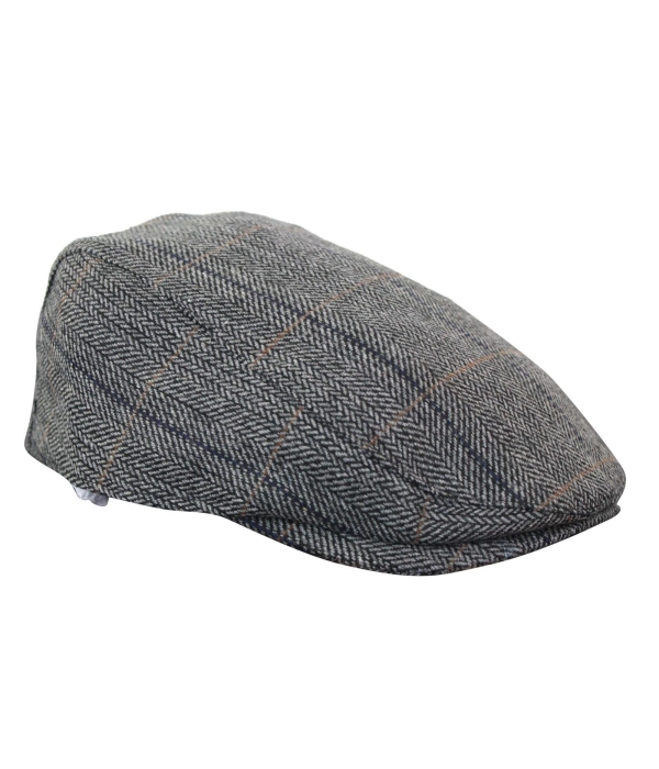 Cavani Albert Mens Tweed Flat Cap - Herringbone Tweed Wool Grandad Flat Hats Vintage - Tan Brown/Charcoal Grey