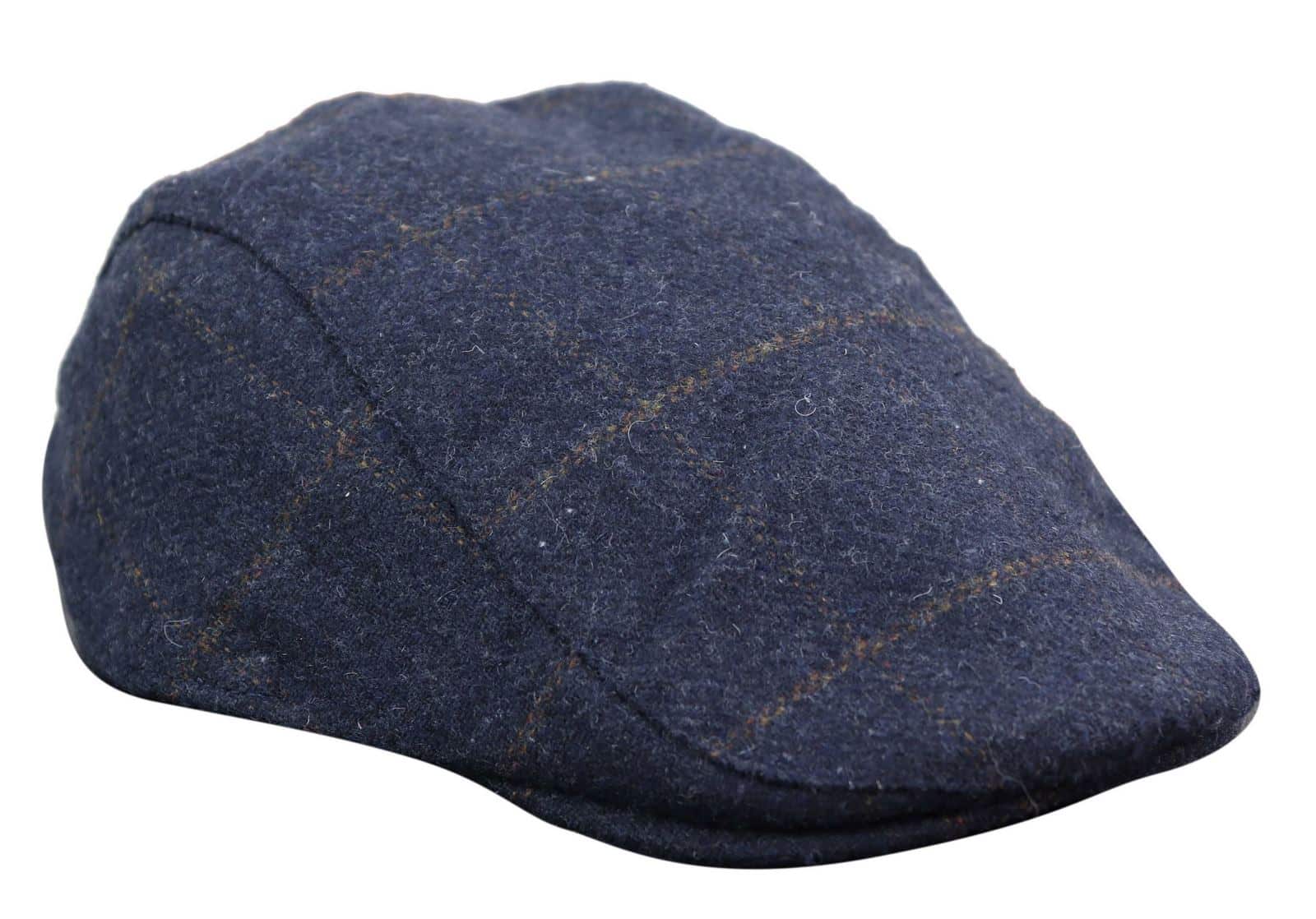 Cavani Kempson Flat Cap - Mens Tweed Wool Check Grandad Hat
