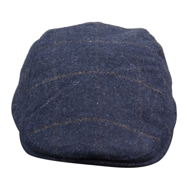 Cavani Kempson flache Kappe - Mens Tweed Wolle Check Grandad Hut Vintage - olivgrün/Marineblau