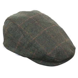 Cavani Kempson Flat Cap – Mens Tweed Wool Check Grandad Hat Vintage – Olive Green/Navy Blue
