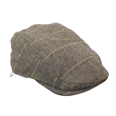 Cavani Albert Mens Tweed flache Kappe - Herringbone Tweed Wolle Grandad flache Hüte Vintage - Tan braun / anthrazit grau