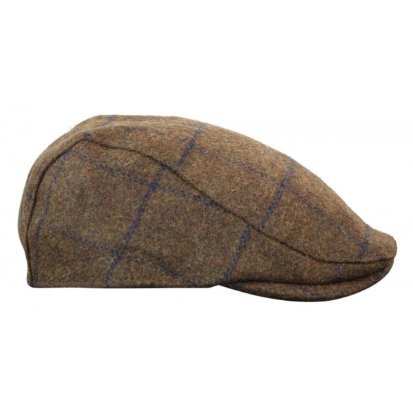 Cavani Kempson Flat Cap - Mens Tweed Wool Check Grandad Hat Vintage - Olive Green/Navy Blue