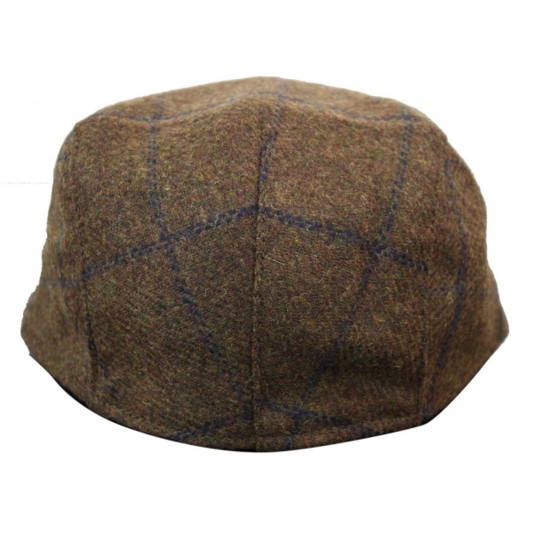 Cavani Kempson Flat Cap - Mens Tweed Wool Check Grandad Hat Vintage - Olive Green/Navy Blue