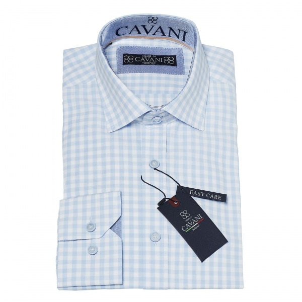 Cavani 603 - Men's Tailored Fit Checked Shirt - Black/Baby Blue