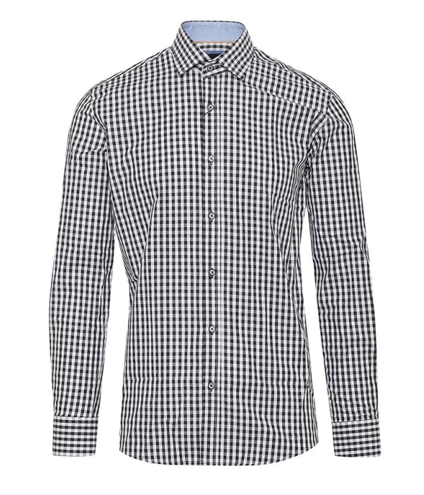 Cavani 603 - Men's Tailored Fit Checked Shirt - Black/Baby Blue