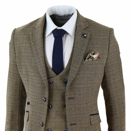 Cavani Ascari - Men's 3 Piece Oak Brown Tweed Check Suit: Buy Online ...