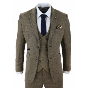 Cavani Ascari – Men’s 3 Piece Oak Brown Tweed Check Suit