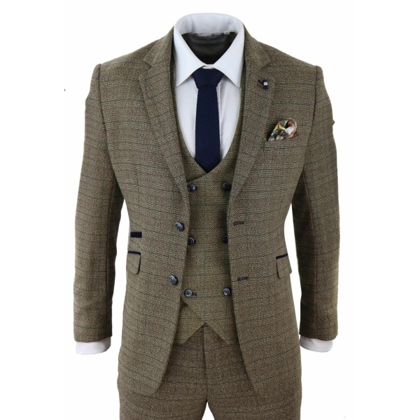Cavani Ascari - Men's 3 Piece Oak Brown Tweed Check Suit