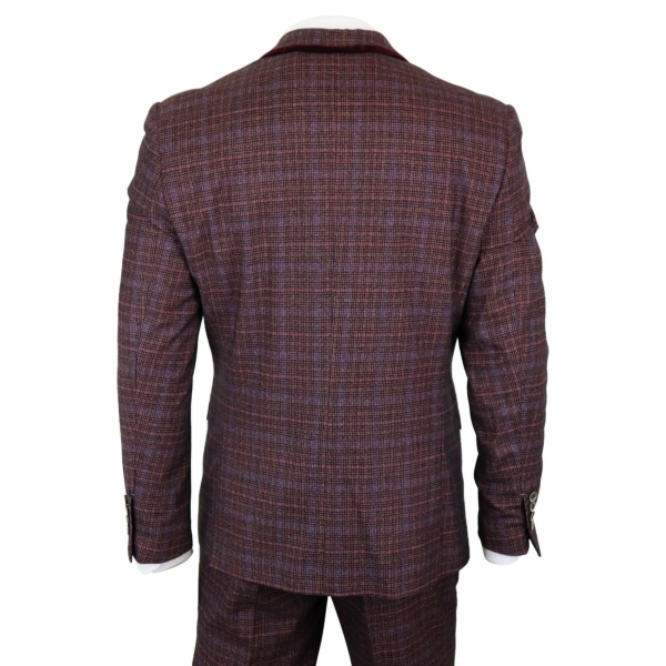 Cavani Carly - Men's 3 Piece Tweed Check Burgundy Suit