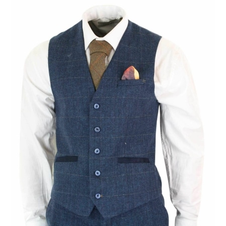Cavani Carnegi - Mens 3 Piece Navy Blue Tweed Check 1920's Vintage Suit ...