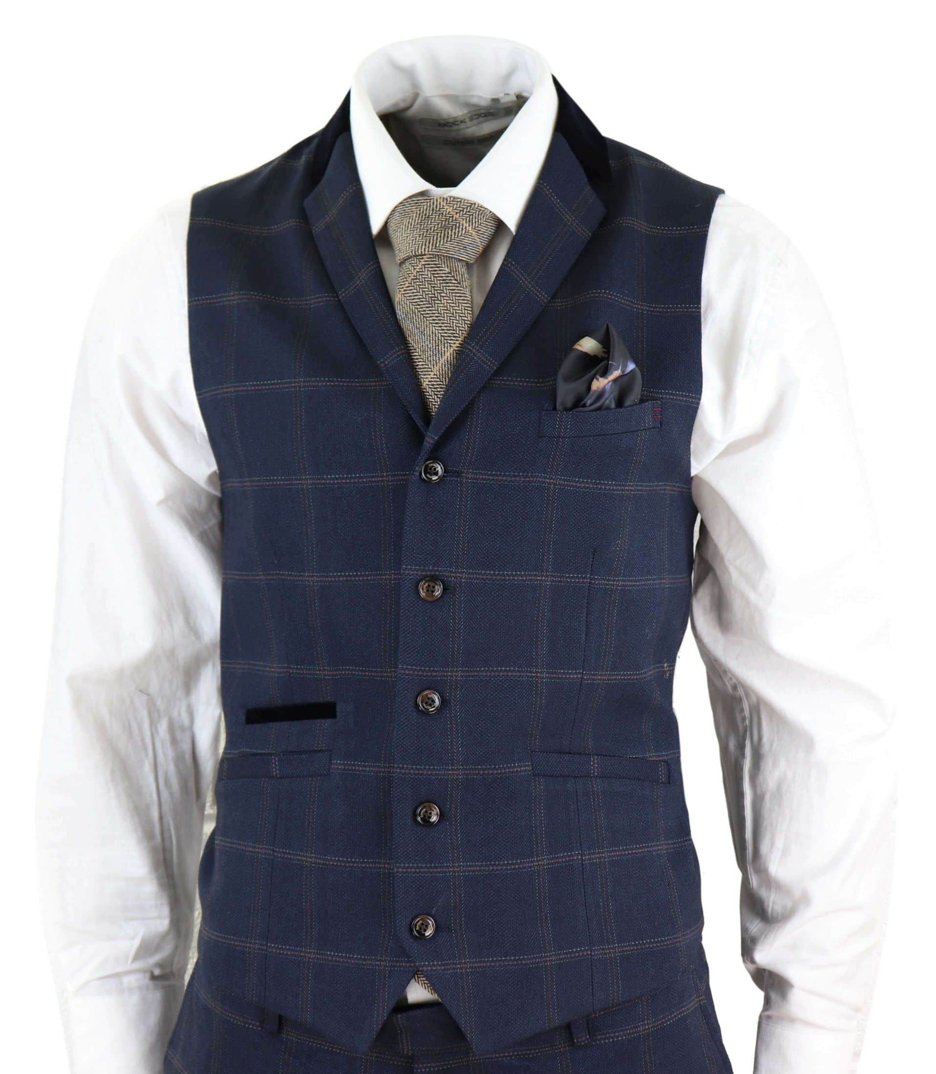 Cavani Connall - Men's Navy-Blue Check Vintage Suit | Happy Gentleman