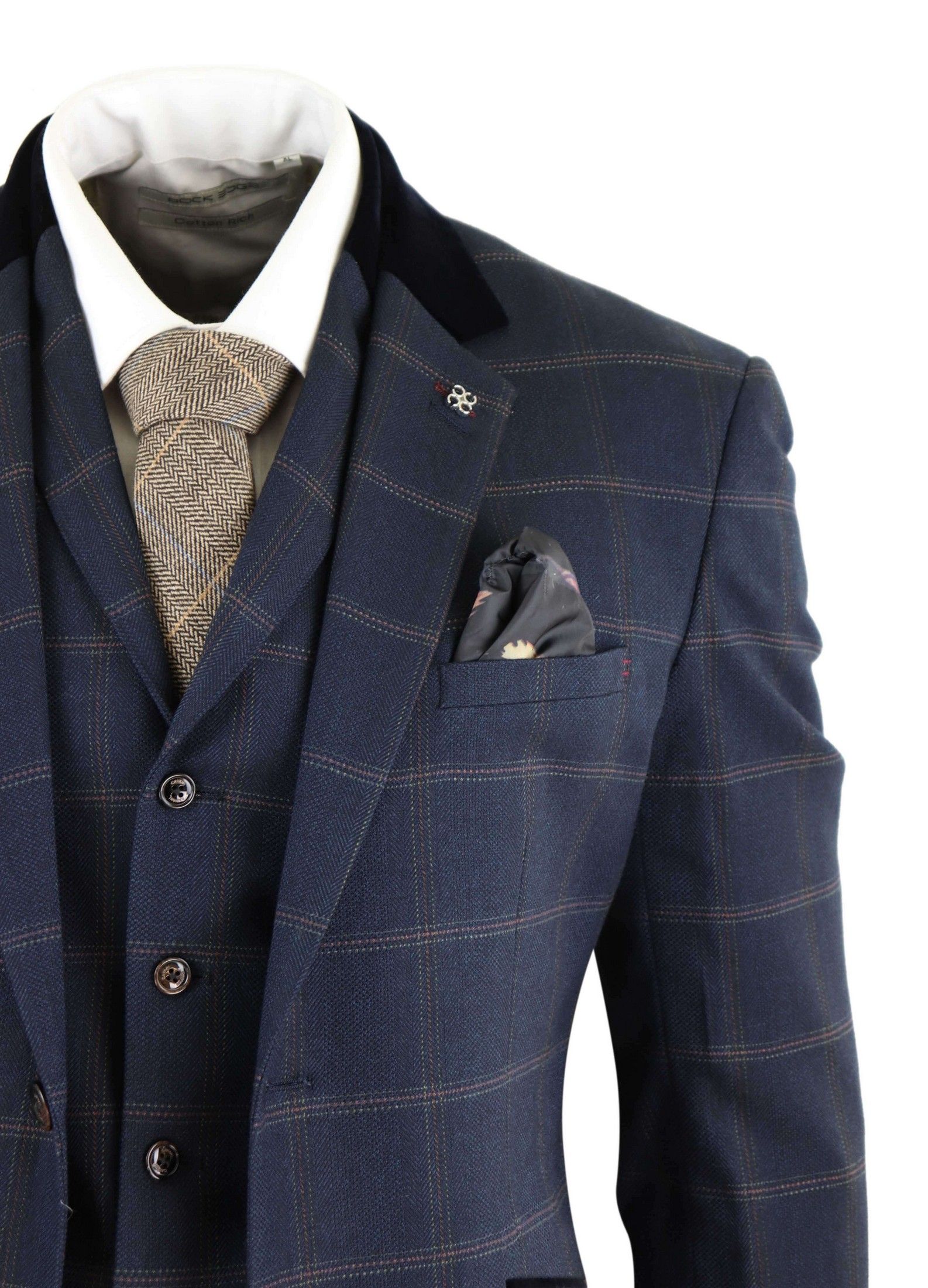 Cavani Connall - Men's Navy-Blue Check Vintage Suit | Happy Gentleman