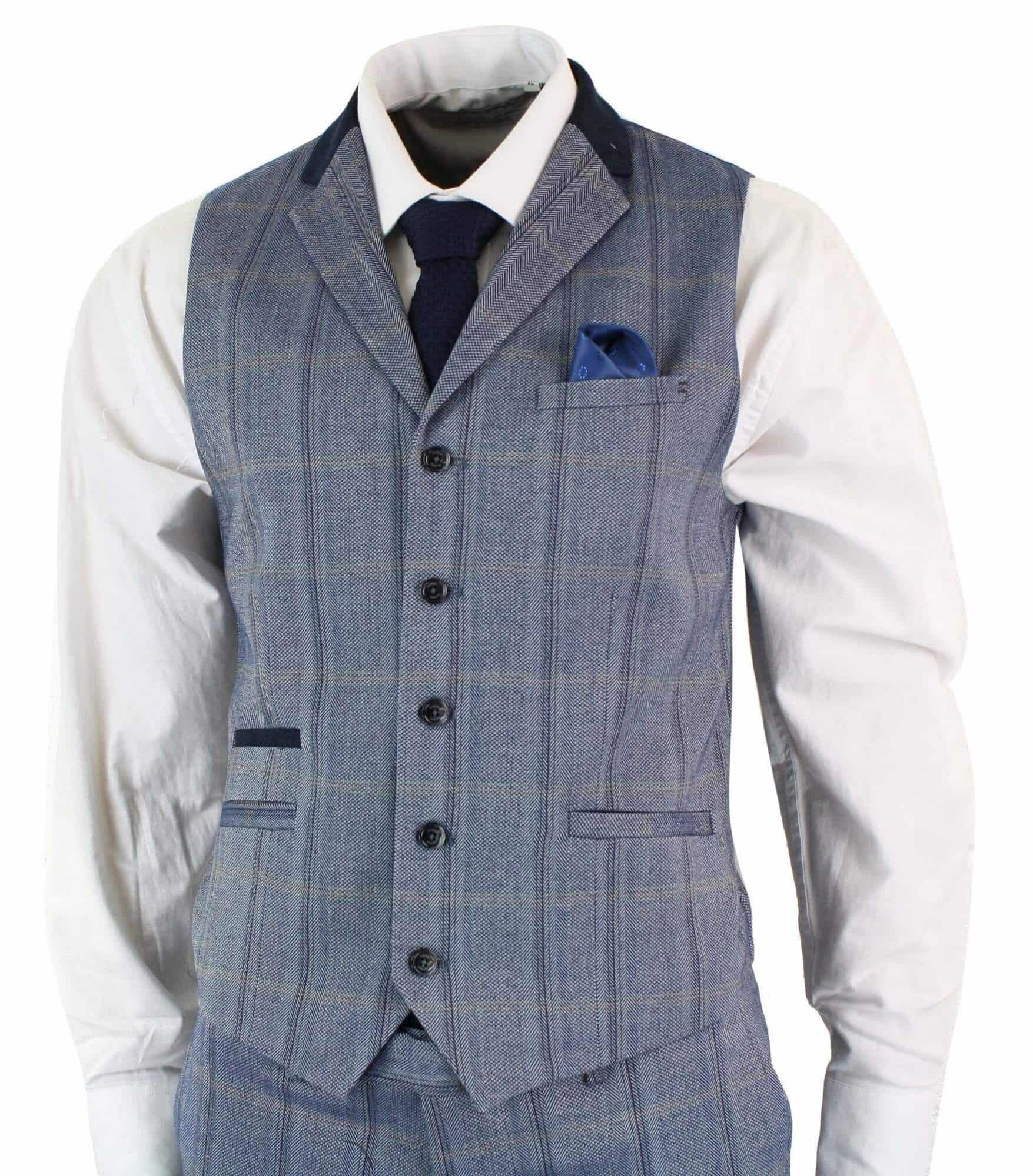 Mens Check Tweed Wool 3 Piece Tan Brown Beige Suit Vintage Retro Tailored Fit 
