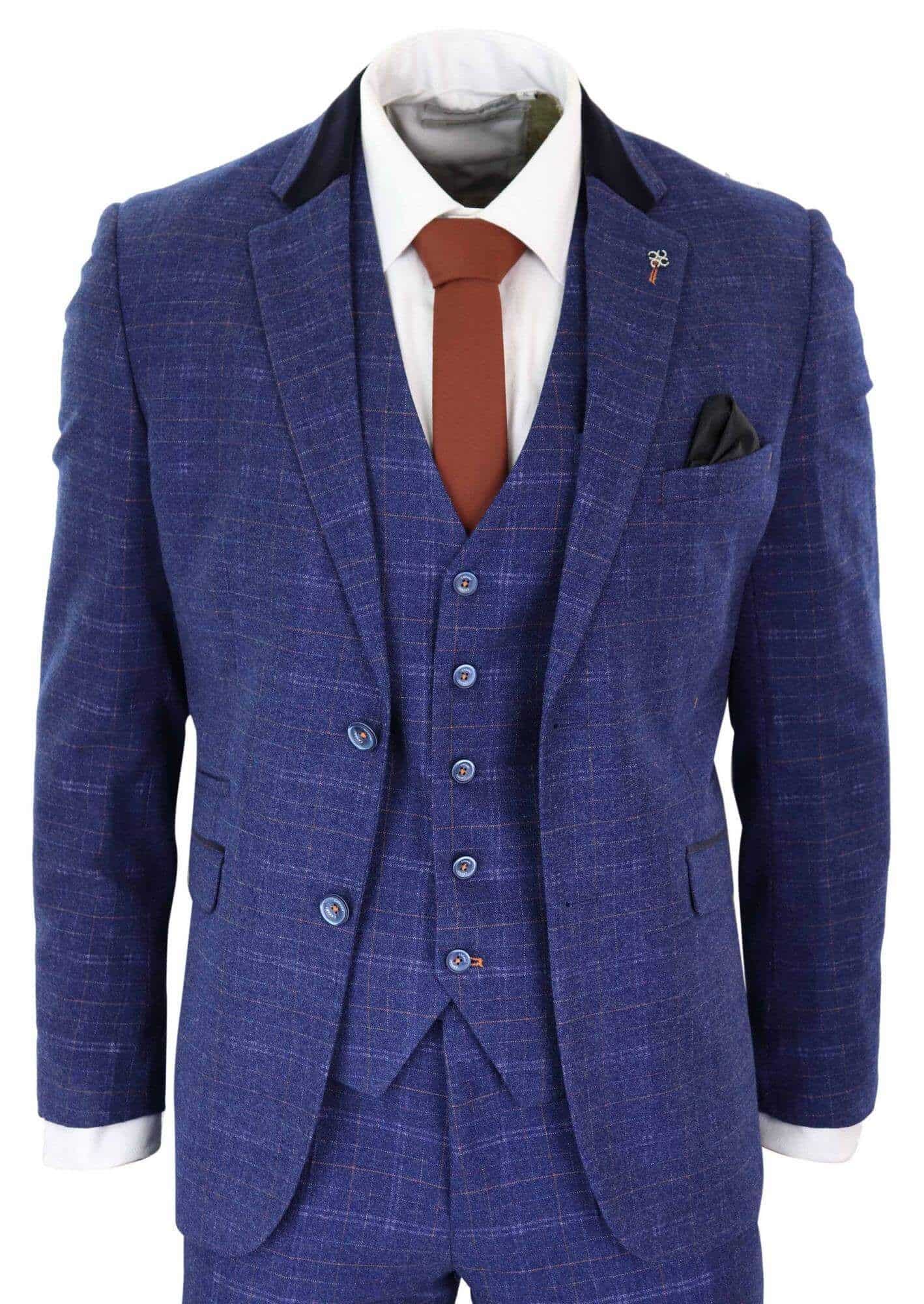 Cavani Kaiser Blue Tweed Three Piece Suit - Formal Tailor