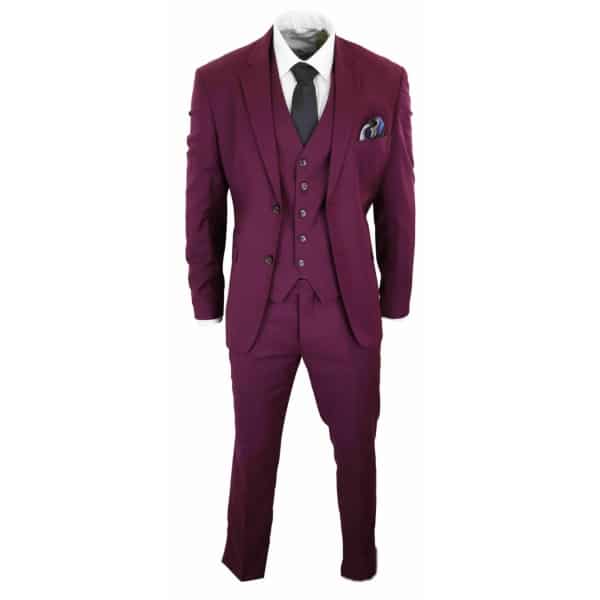 Cavani Magnus - Men's 3 Piece Cassic Burgundy Wine Suit